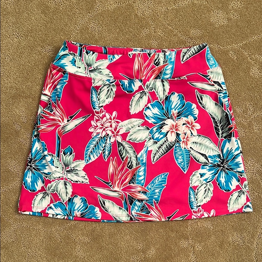 Tommy Bahama Pink Tropical Floral Skort with Blue & Green Accents